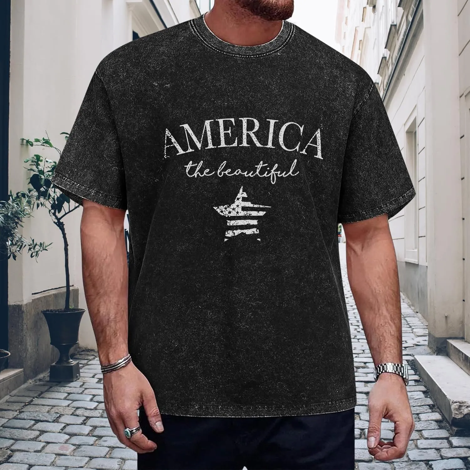 Men's Patriotic American Flag T-Shirts Cotton Short Sleeve Crewneck Graphic Oversized Loose Fit Shirt Top for Men