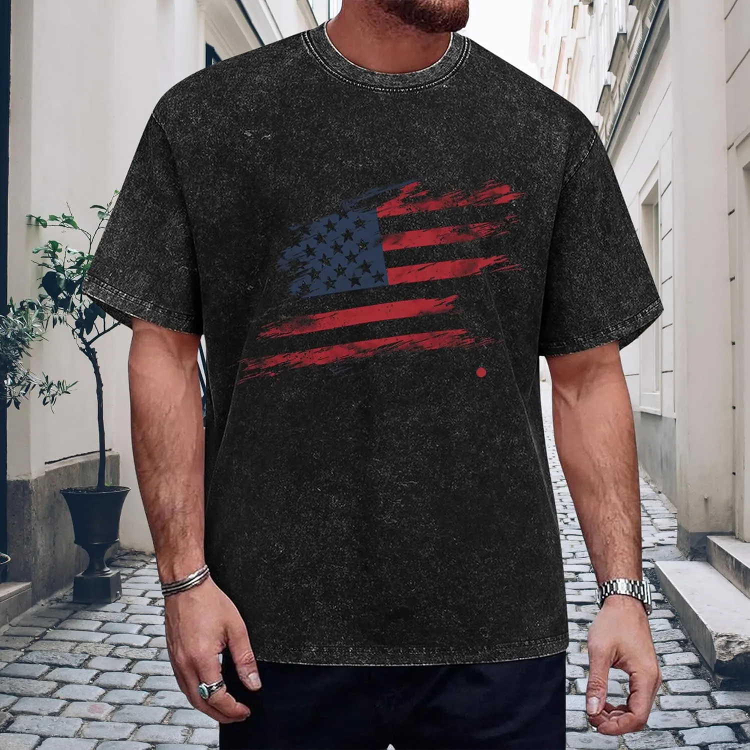 Men's Patriotic American Flag T-Shirts Cotton Short Sleeve Crewneck Graphic Oversized Loose Fit Shirt Top for Men