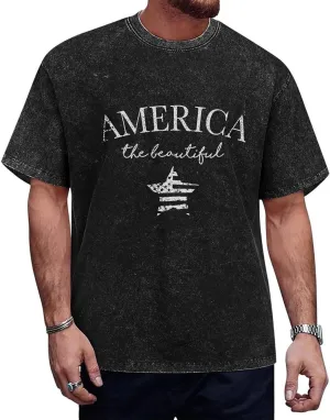 Men's Patriotic American Flag T-Shirts Cotton Short Sleeve Crewneck Graphic Oversized Loose Fit Shirt Top for Men