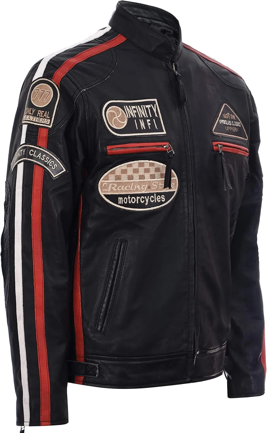 Men's Real Racing Black Nappa Leather Moto Biker Jacket