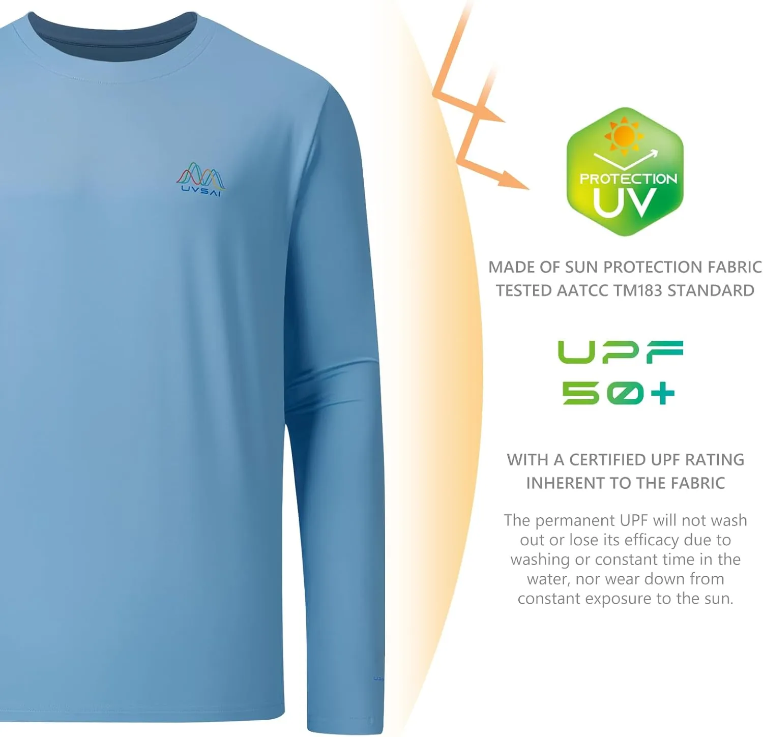 Mens UPF 50  Long Sleeve Performance T-Shirts Permanent UV Protective Quick Dry for Everyday Hiking Fishing Beach