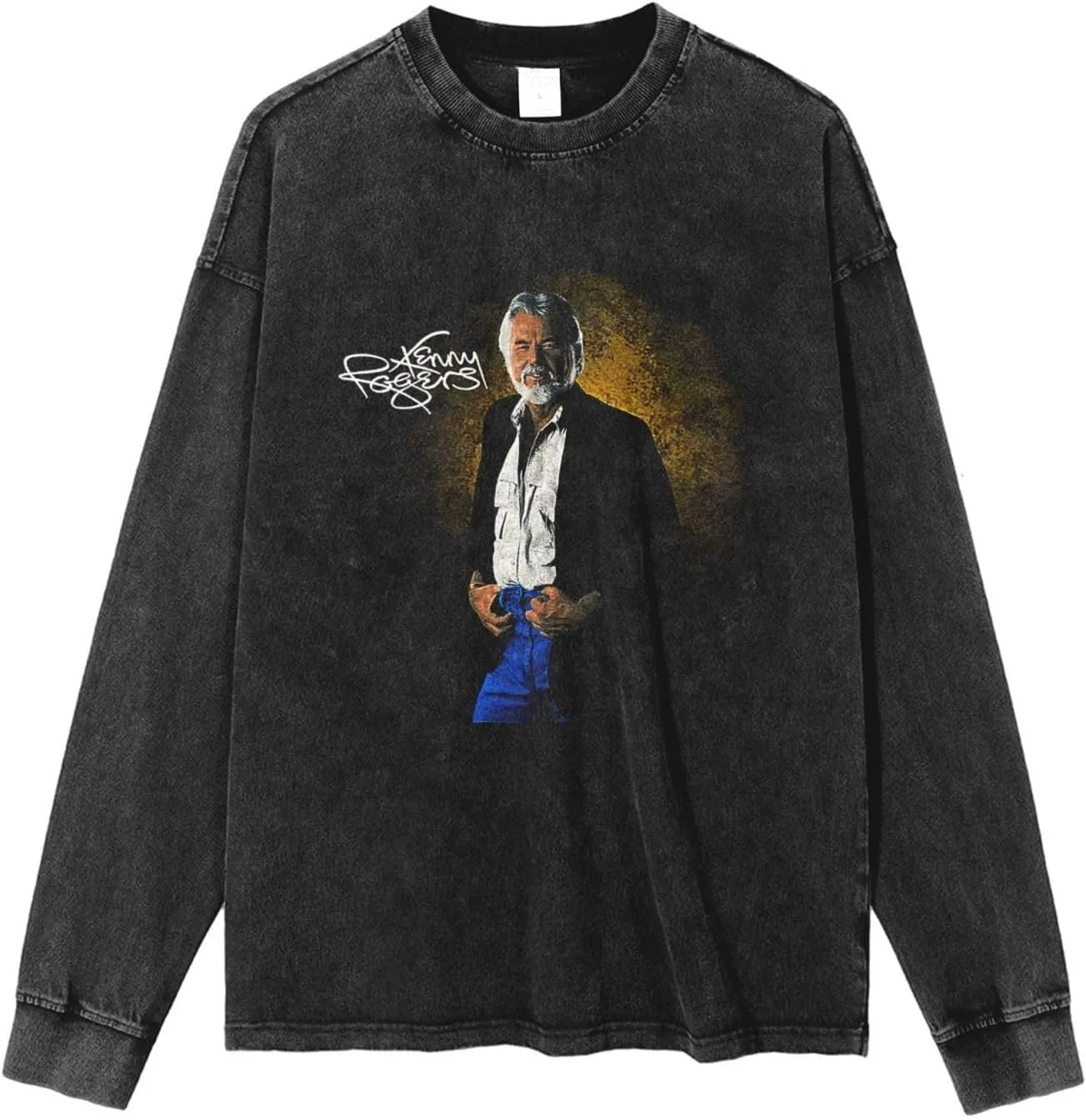 Men's Vintage Oversized T Shirt Casual Unisex Round Neckline Cotton Tshirt Long Sleeved Tee