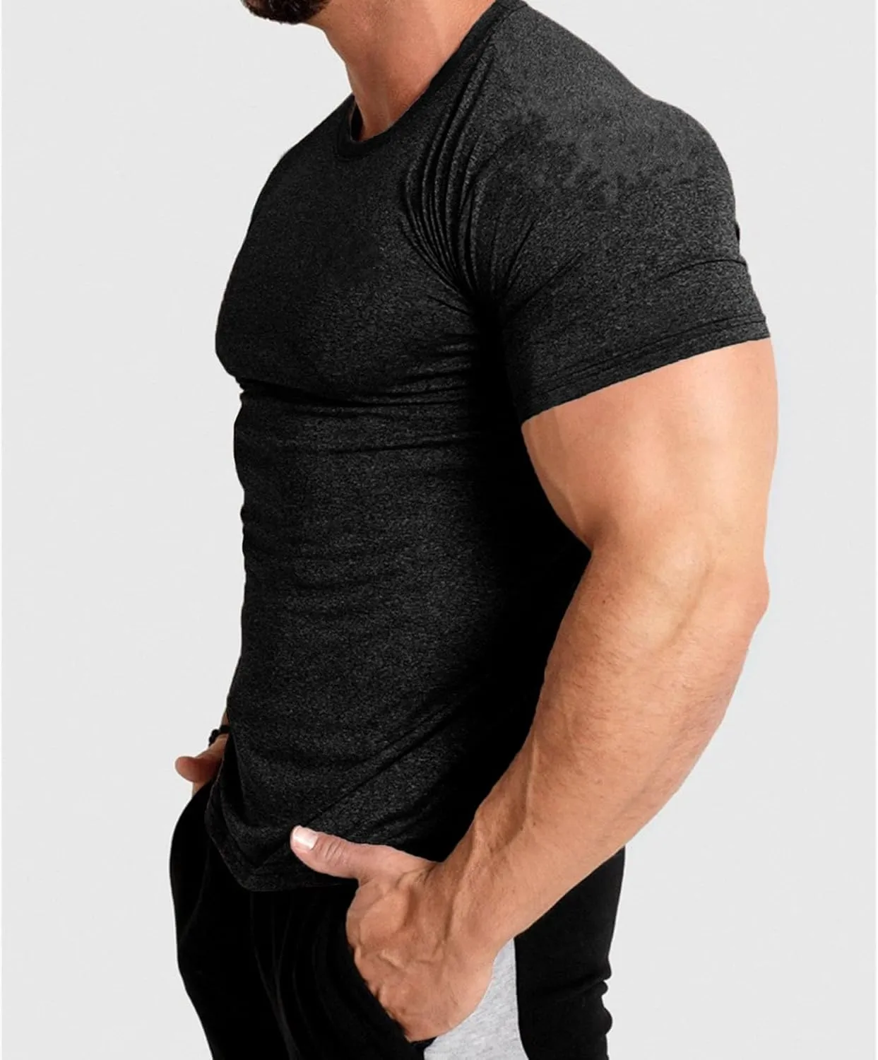 Men's Workout Gym Short Sleeve T Shirt Slim Fit Athletic Running Tee Shirts Casual Stylish Crew Neck Tops