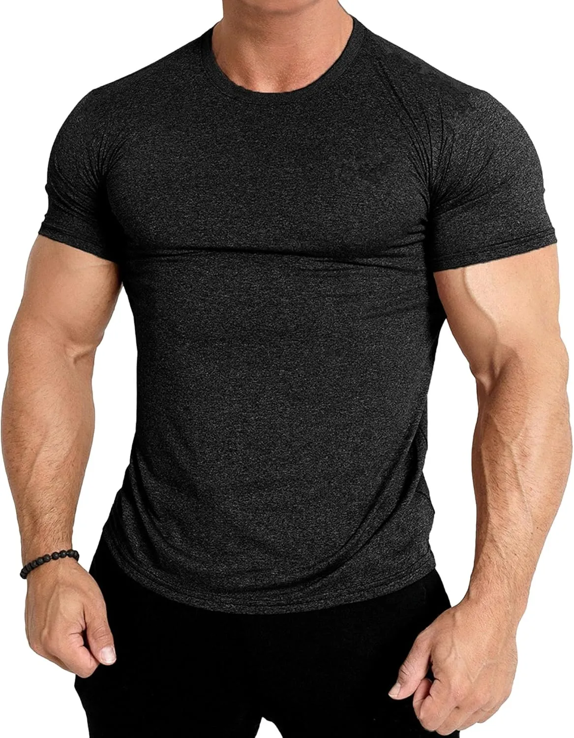 Men's Workout Gym Short Sleeve T Shirt Slim Fit Athletic Running Tee Shirts Casual Stylish Crew Neck Tops