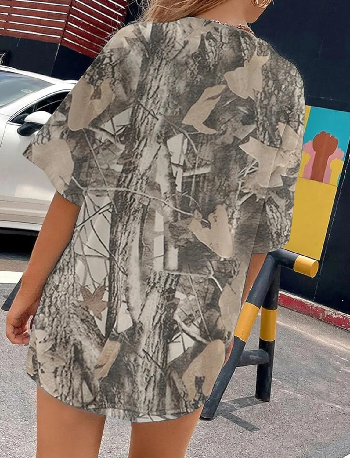 MISSACTIVER Women Camo T Shirts for Men Graphic Short Sleeve Oversized Tops Unisex Summer Maple Leaf Print Tshirts