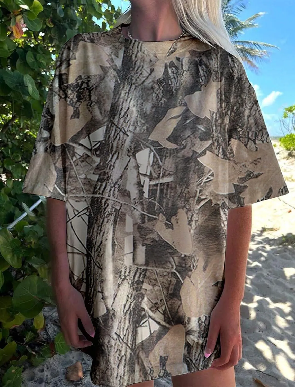 MISSACTIVER Women Camo T Shirts for Men Graphic Short Sleeve Oversized Tops Unisex Summer Maple Leaf Print Tshirts