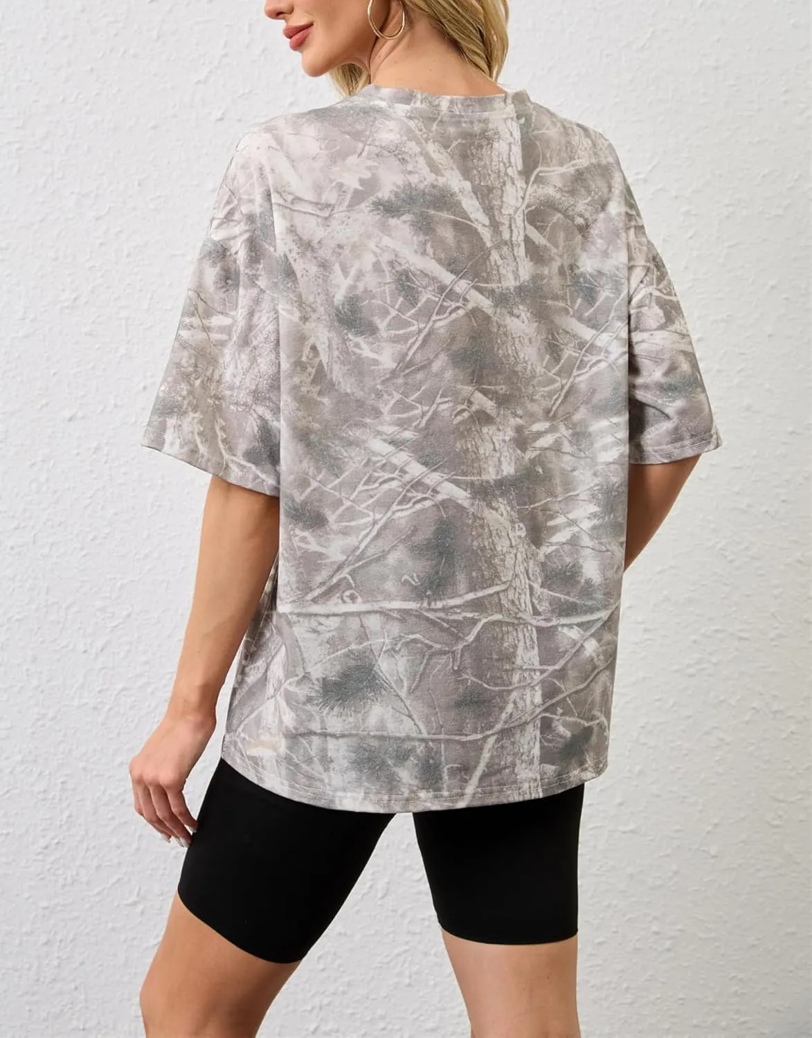 MISSACTIVER Women Camo T Shirts for Men Graphic Short Sleeve Oversized Tops Unisex Summer Maple Leaf Print Tshirts