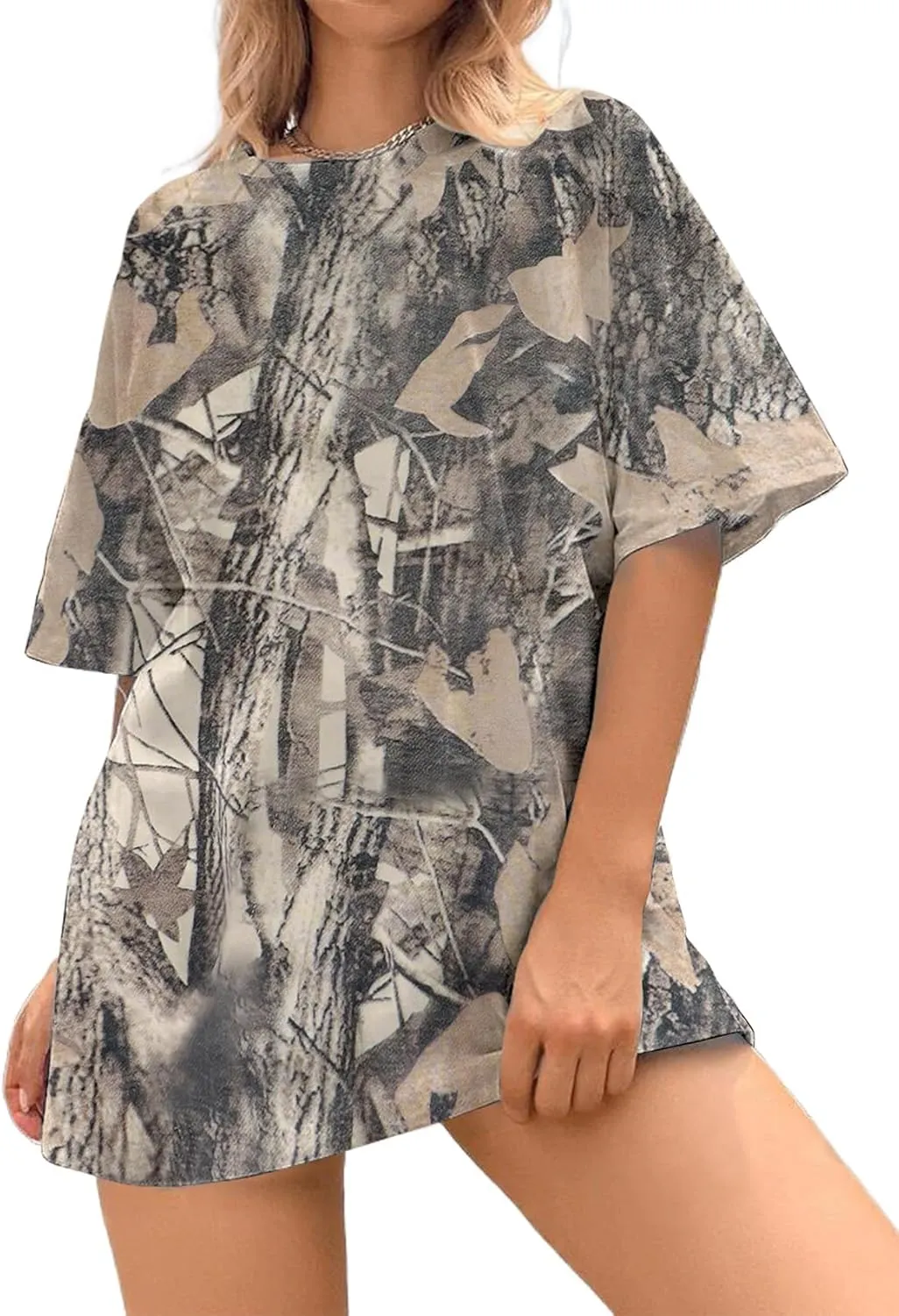MISSACTIVER Women Camo T Shirts for Men Graphic Short Sleeve Oversized Tops Unisex Summer Maple Leaf Print Tshirts