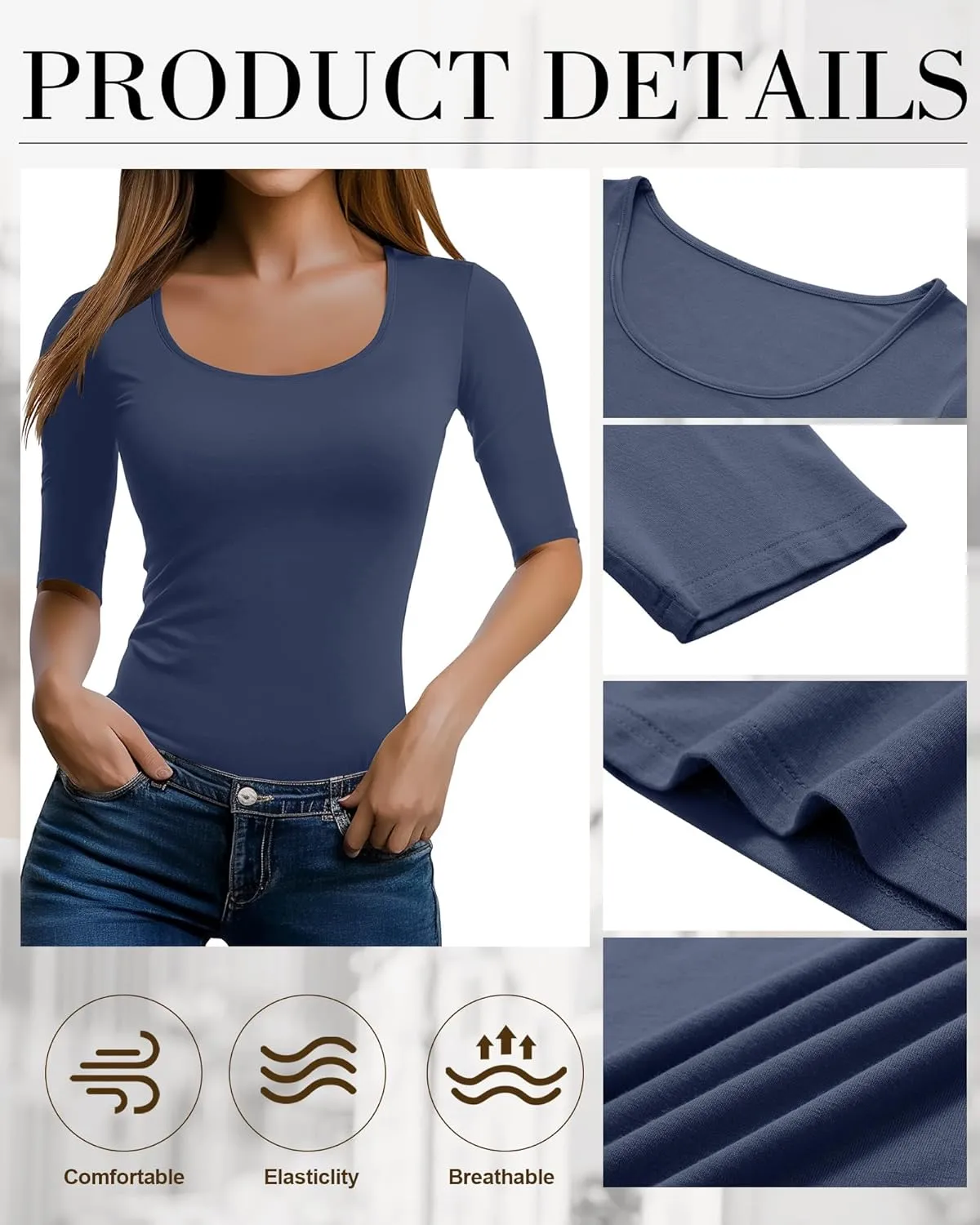 Neer 3 Pack Women's Scoop Neck Stretchy Tops Cotton Half Sleeve Slim Fitted T-Shirts Tight Casual Basic Summer Tees