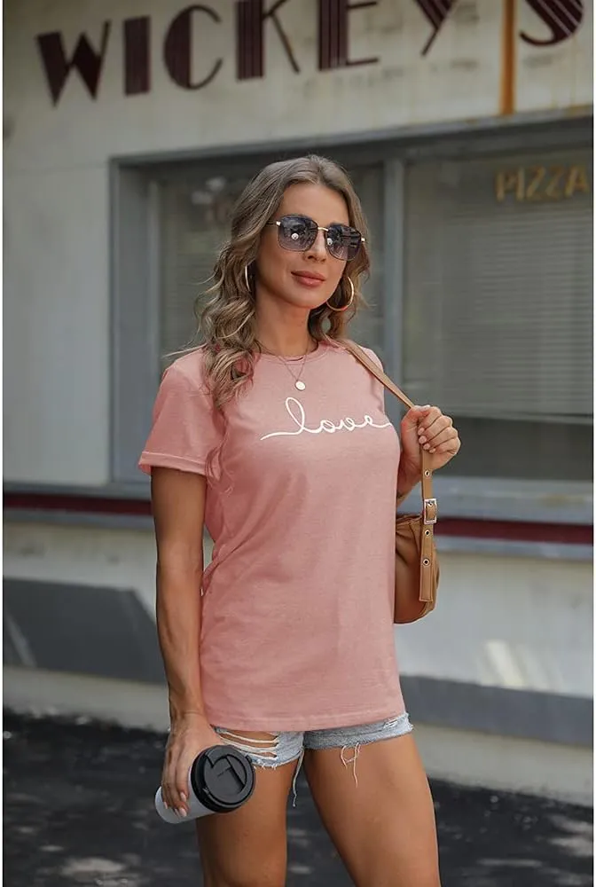NIUBIA Women's T-Shirt Graphic Tees Love Printed Casual Short Sleeve Tops Summer Loose Fitted Top