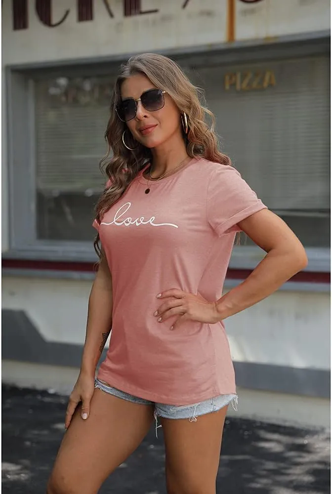 NIUBIA Women's T-Shirt Graphic Tees Love Printed Casual Short Sleeve Tops Summer Loose Fitted Top