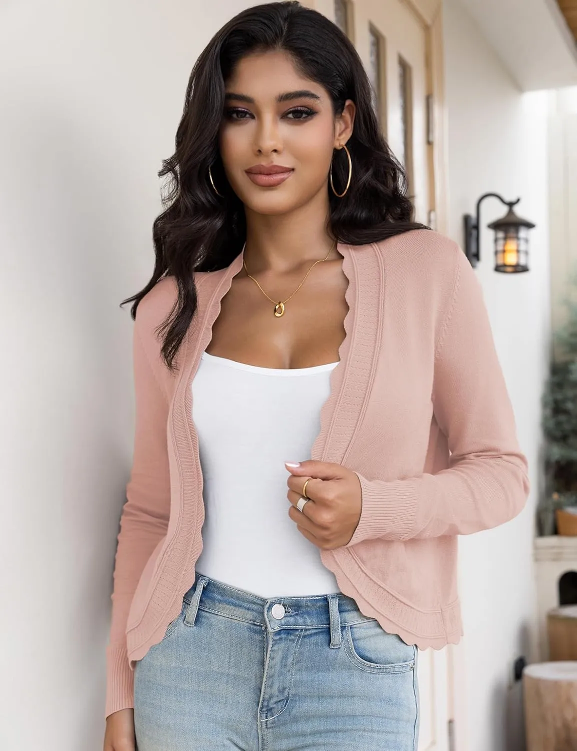 OmicGot Women's Long Sleeve Cardigan Sweaters Open Front Cropped Bolero Shrugs for Dresses S-XL
