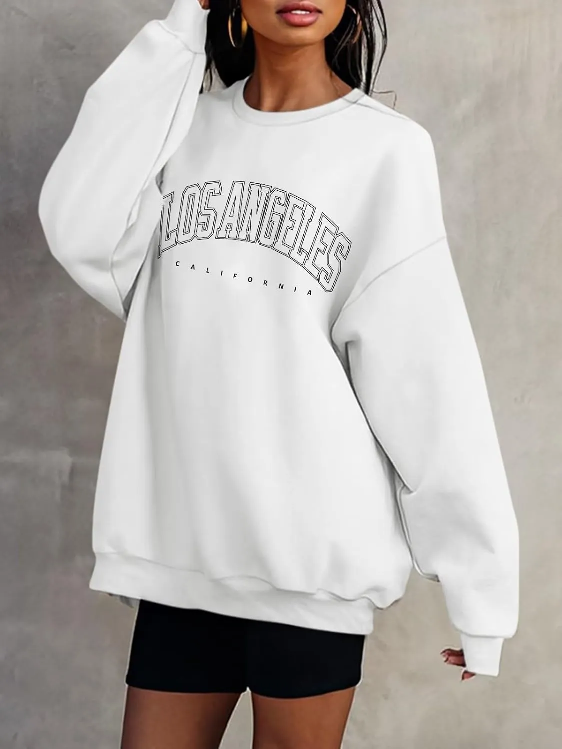 ORANDESIGNE Womens Casual Letter Graphic Print Long Sleeve Oversized Sweatshirt Tunic Tops Creweck Loose Tee T Shirts