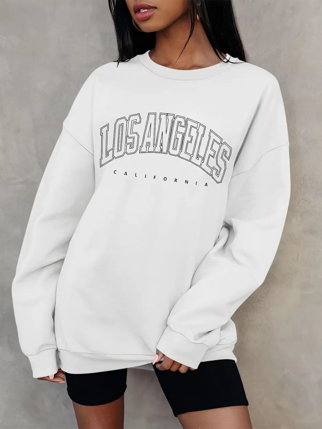ORANDESIGNE Womens Casual Letter Graphic Print Long Sleeve Oversized Sweatshirt Tunic Tops Creweck Loose Tee T Shirts