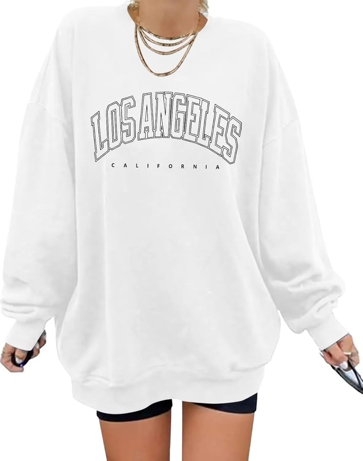 ORANDESIGNE Womens Casual Letter Graphic Print Long Sleeve Oversized Sweatshirt Tunic Tops Creweck Loose Tee T Shirts