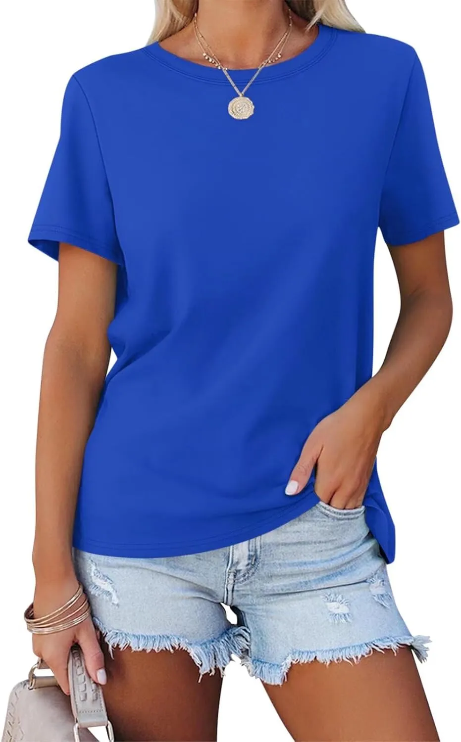 ORANDESIGNE Women's Color Block Short Sleeve T Shirts Casual Crew Neck Tops Basic Summer Loose Fit Tees
