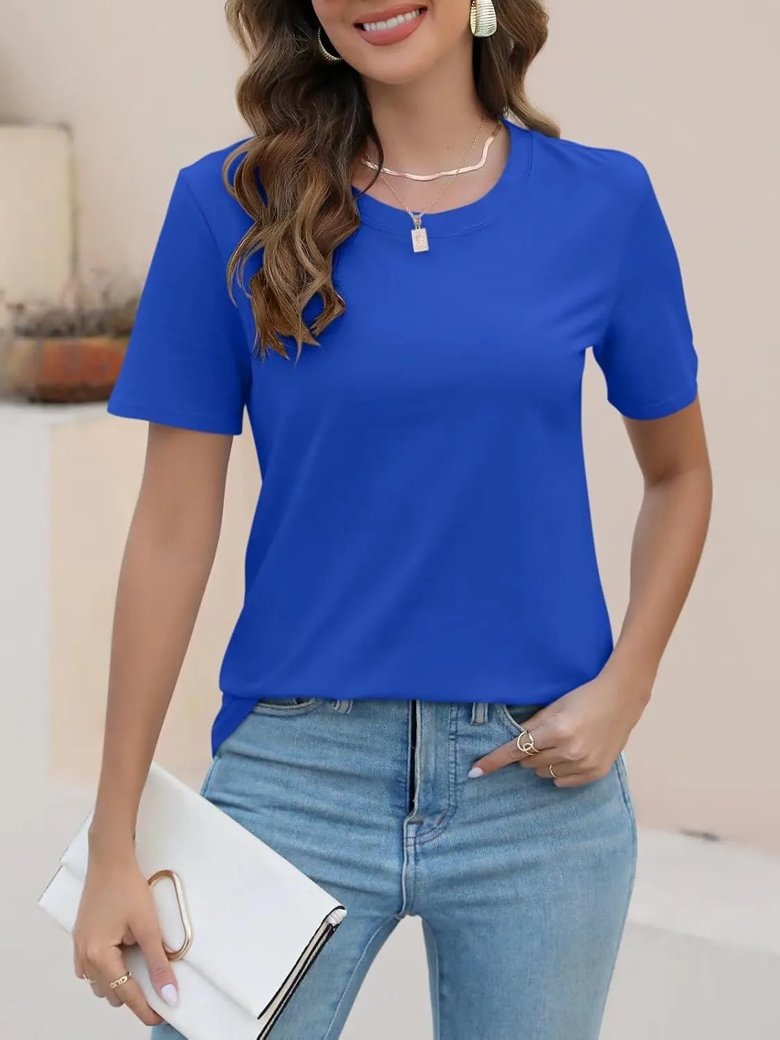 ORANDESIGNE Women's Color Block Short Sleeve T Shirts Casual Crew Neck Tops Basic Summer Loose Fit Tees