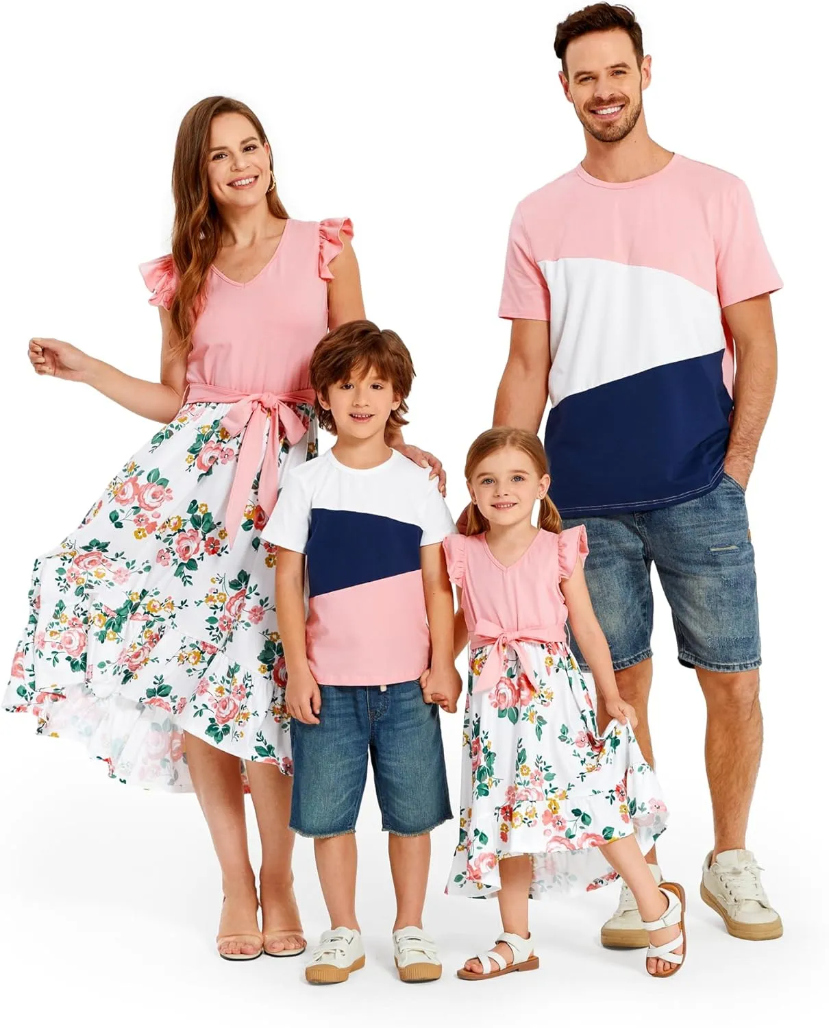 PATPAT Family Matching Outfits Summer Beach Tropical Holiday Ruffle Sleeve Mommy and Me Dresses and T-Shirts Sets