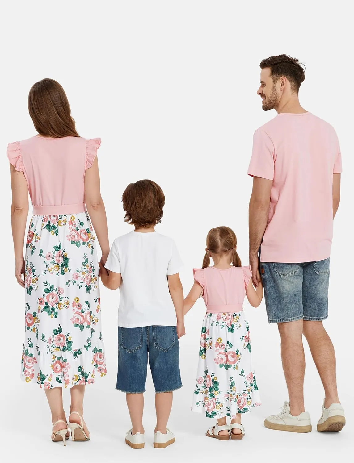 PATPAT Family Matching Outfits Summer Beach Tropical Holiday Ruffle Sleeve Mommy and Me Dresses and T-Shirts Sets
