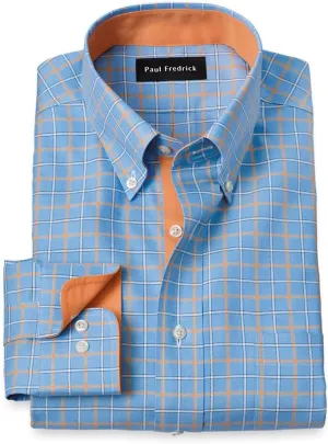 Paul Fredrick Men's Tailored Fit Comfort Stretch Non-Iron Check Dress Shirt
