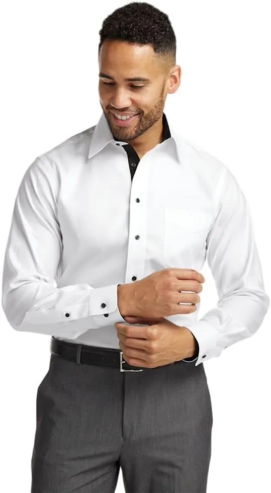 Paul Fredrick Men's Tailored Fit Comfort Stretch Non-Iron Solid Dress Shirt