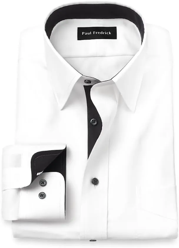 Paul Fredrick Men's Tailored Fit Comfort Stretch Non-Iron Solid Dress Shirt