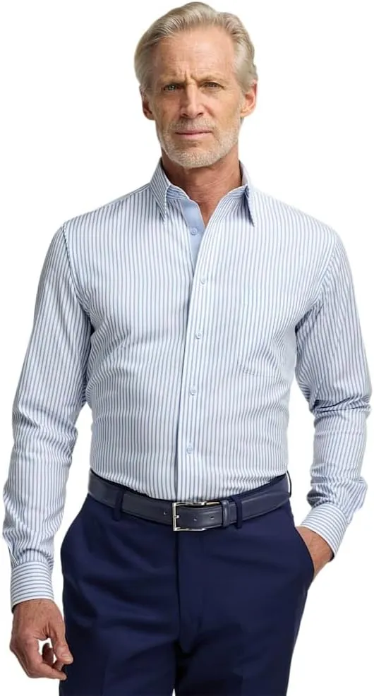 Paul Fredrick Men's Tailored Fit Comfort Stretch Non-Iron Stripe Dress Shirt