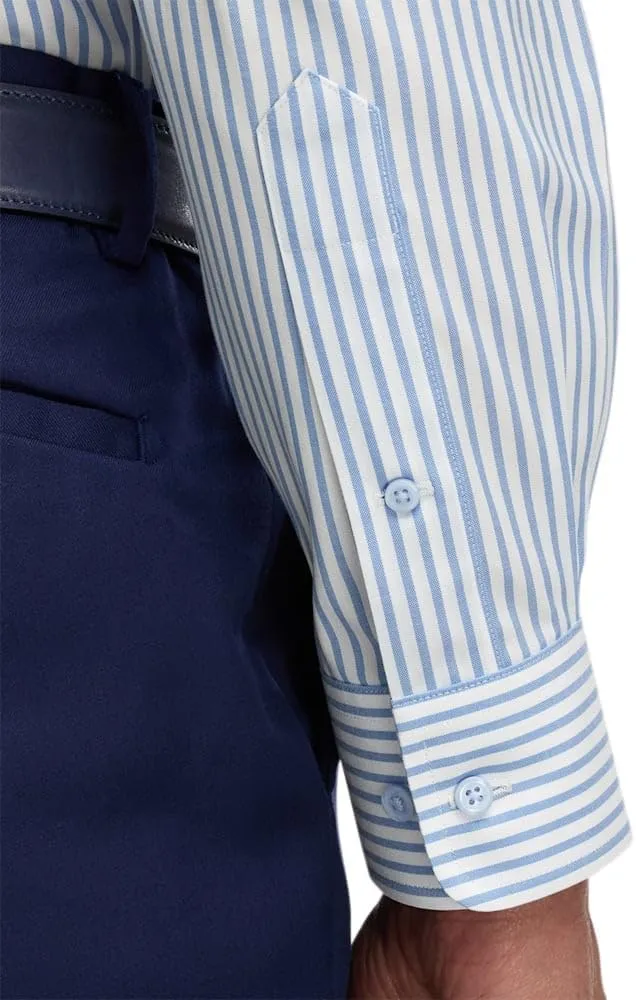 Paul Fredrick Men's Tailored Fit Comfort Stretch Non-Iron Stripe Dress Shirt