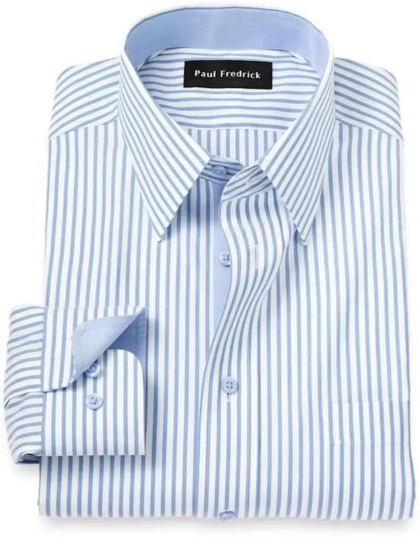 Paul Fredrick Men's Tailored Fit Comfort Stretch Non-Iron Stripe Dress Shirt