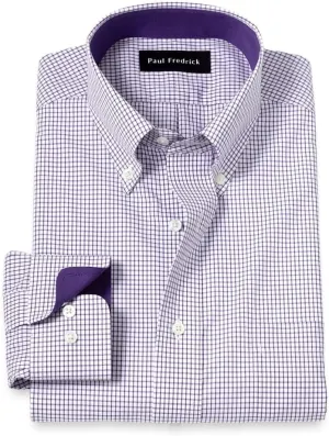 Paul Fredrick Men's Tailored Fit Non-Iron Cotton Check Dress Shirt