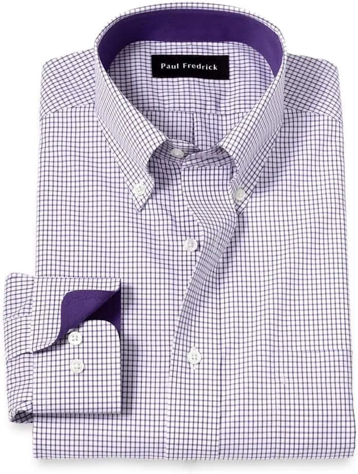 Paul Fredrick Men's Tailored Fit Non-Iron Cotton Check Dress Shirt