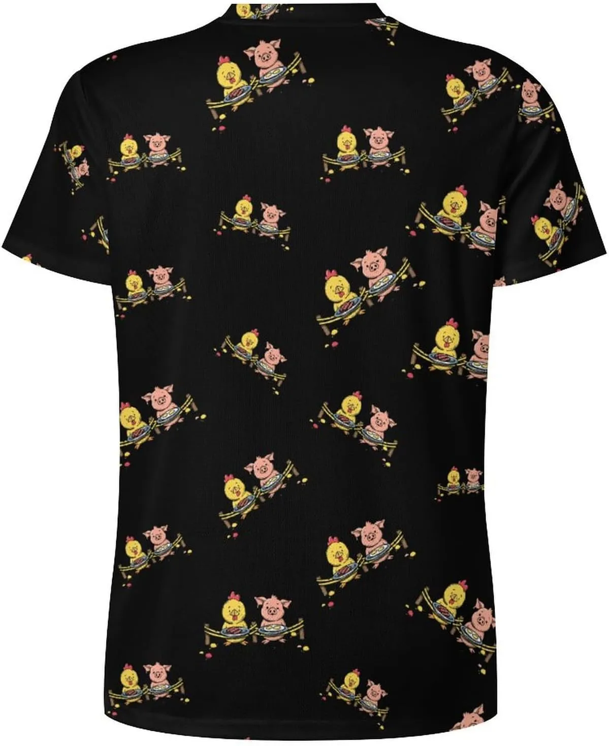 Piggy and Chicken Funny Food Men's Short Sleeve Tee Casual Crew Neck T-Shirts Summer Workout Tops Graphic