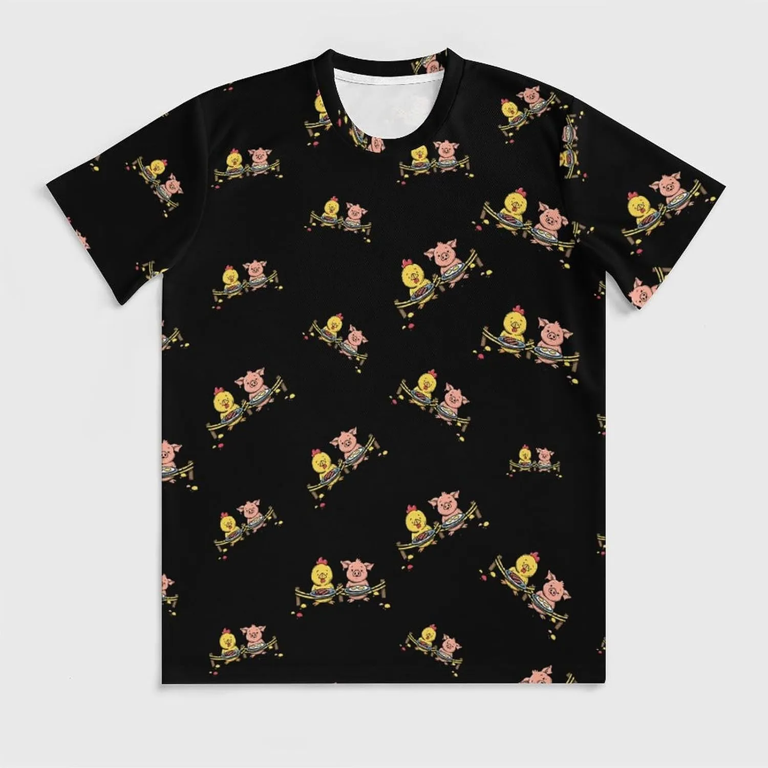Piggy and Chicken Funny Food Men's Short Sleeve Tee Casual Crew Neck T-Shirts Summer Workout Tops Graphic