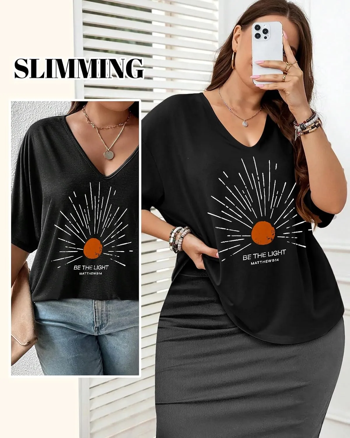 Plus Size Graphic Tees for Women - 1X-4X T Shirts Oversized Tshirts V Neck Loose Fit Summer Short Sleeve Top