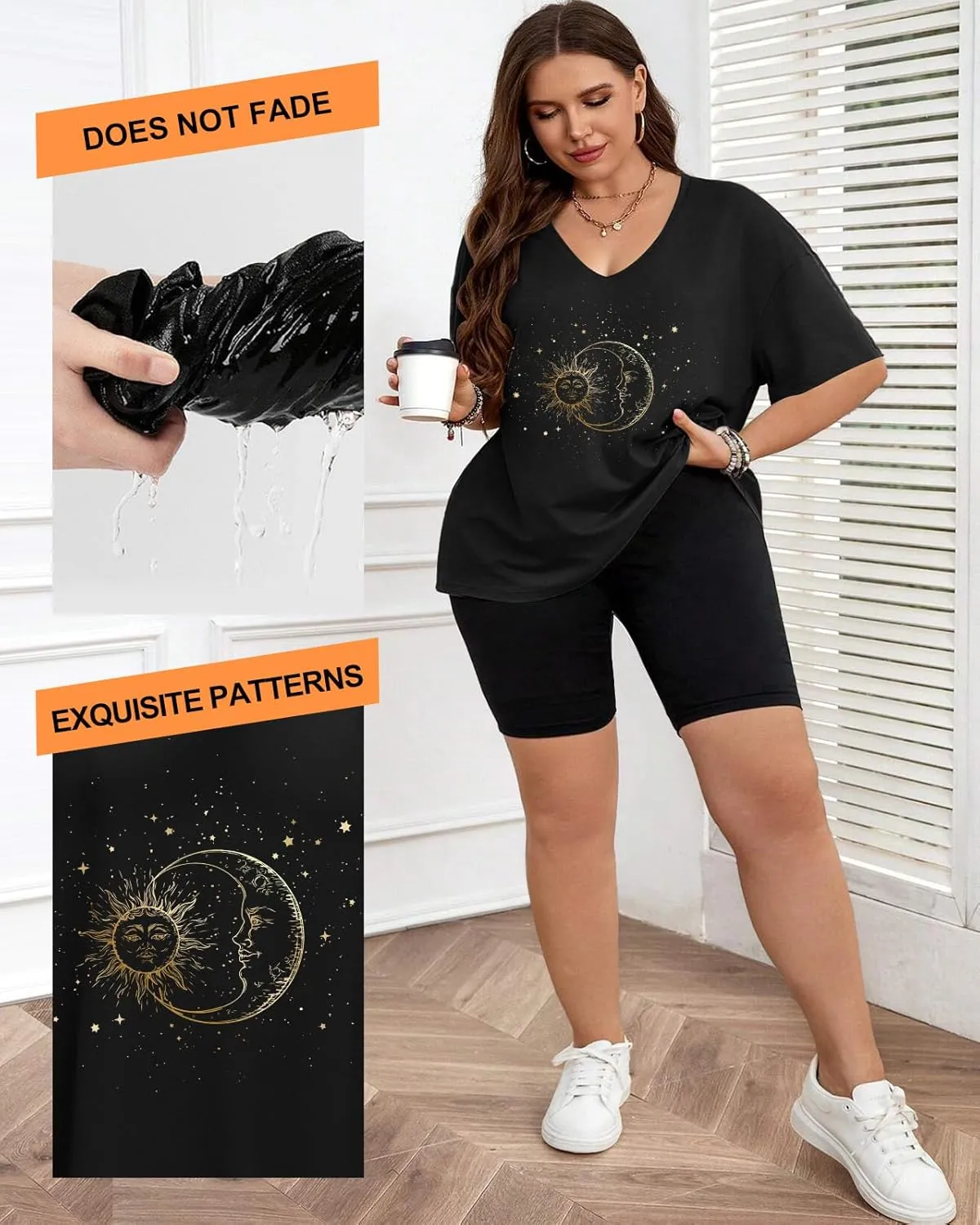 Plus Size Graphic Tees for Women - 1X-4X T Shirts Oversized Tshirts V Neck Loose Fit Summer Short Sleeve Top