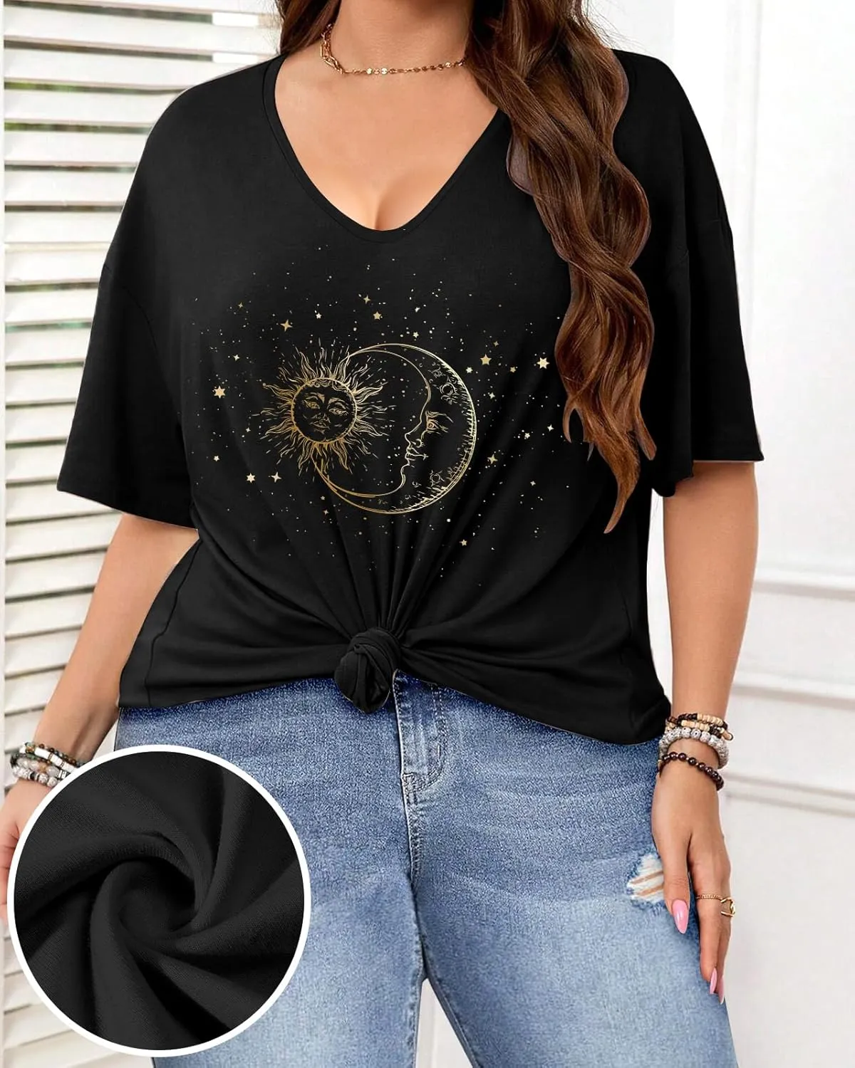 Plus Size Graphic Tees for Women - 1X-4X T Shirts Oversized Tshirts V Neck Loose Fit Summer Short Sleeve Top