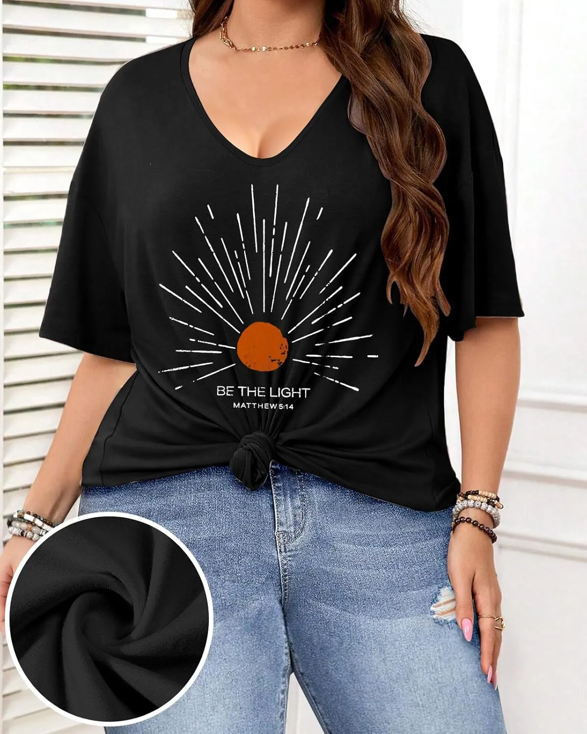 Plus Size Graphic Tees for Women - 1X-4X T Shirts Oversized Tshirts V Neck Loose Fit Summer Short Sleeve Top