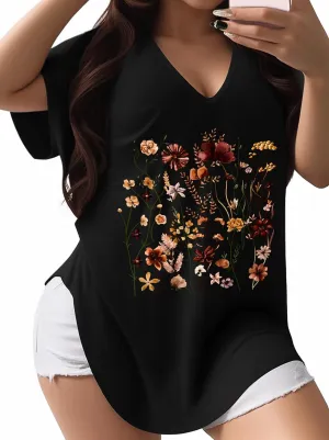 Plus Size Graphic Tees for Women - 1X-4X T Shirts Oversized Tshirts V Neck Loose Fit Summer Short Sleeve Top