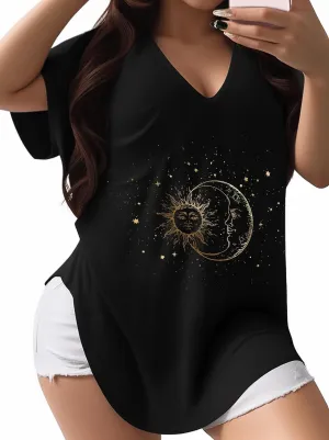 Plus Size Graphic Tees for Women - 1X-4X T Shirts Oversized Tshirts V Neck Loose Fit Summer Short Sleeve Top
