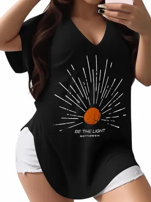 Plus Size Graphic Tees for Women - 1X-4X T Shirts Oversized Tshirts V Neck Loose Fit Summer Short Sleeve Top