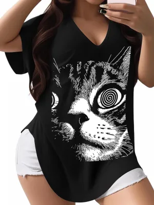 Plus Size Graphic Tees for Women - 1X-4X T Shirts Oversized Tshirts V Neck Loose Fit Summer Short Sleeve Top