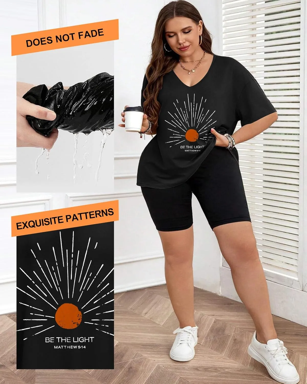 Plus Size Graphic Tees for Women - 1X-4X T Shirts Oversized Tshirts V Neck Loose Fit Summer Short Sleeve Top