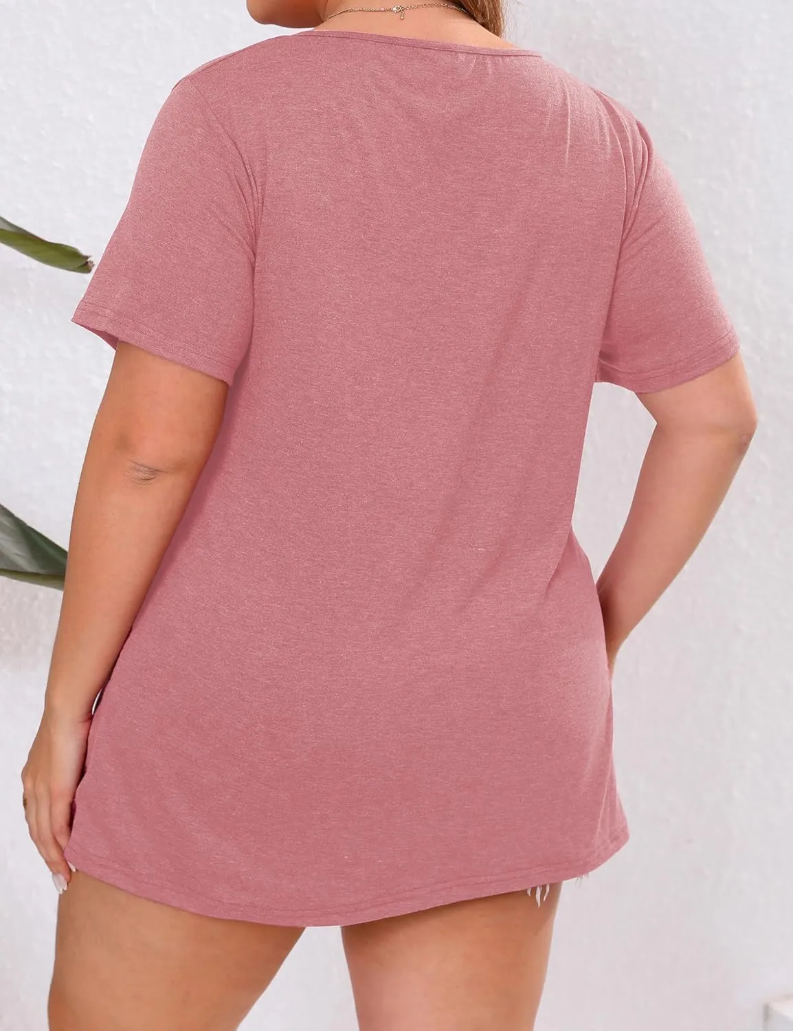 Plus Size Notch V Neck T Shirts Women Short Sleeve Tops Casual Summer Tshirts Loose Fit Tee