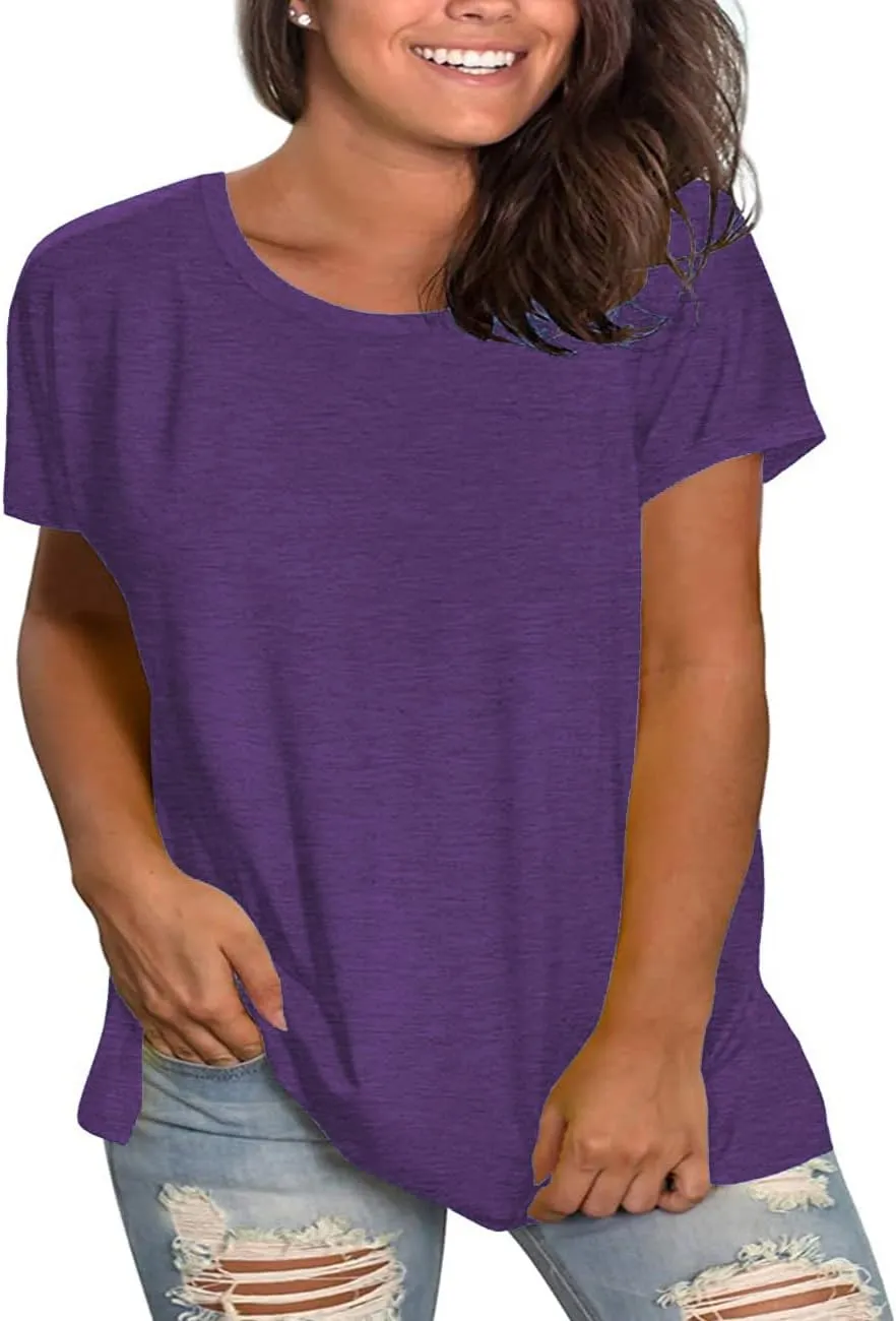 Plus Size Summer T Shirts Women Tops Short Sleeve Round Neck Casual Loose Fit Tee Tshirts Tunic