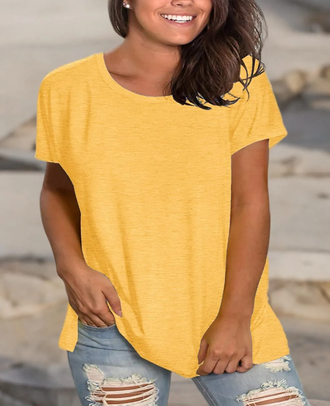 Plus Size Summer T Shirts Women Tops Short Sleeve Round Neck Casual Loose Fit Tee Tshirts Tunic