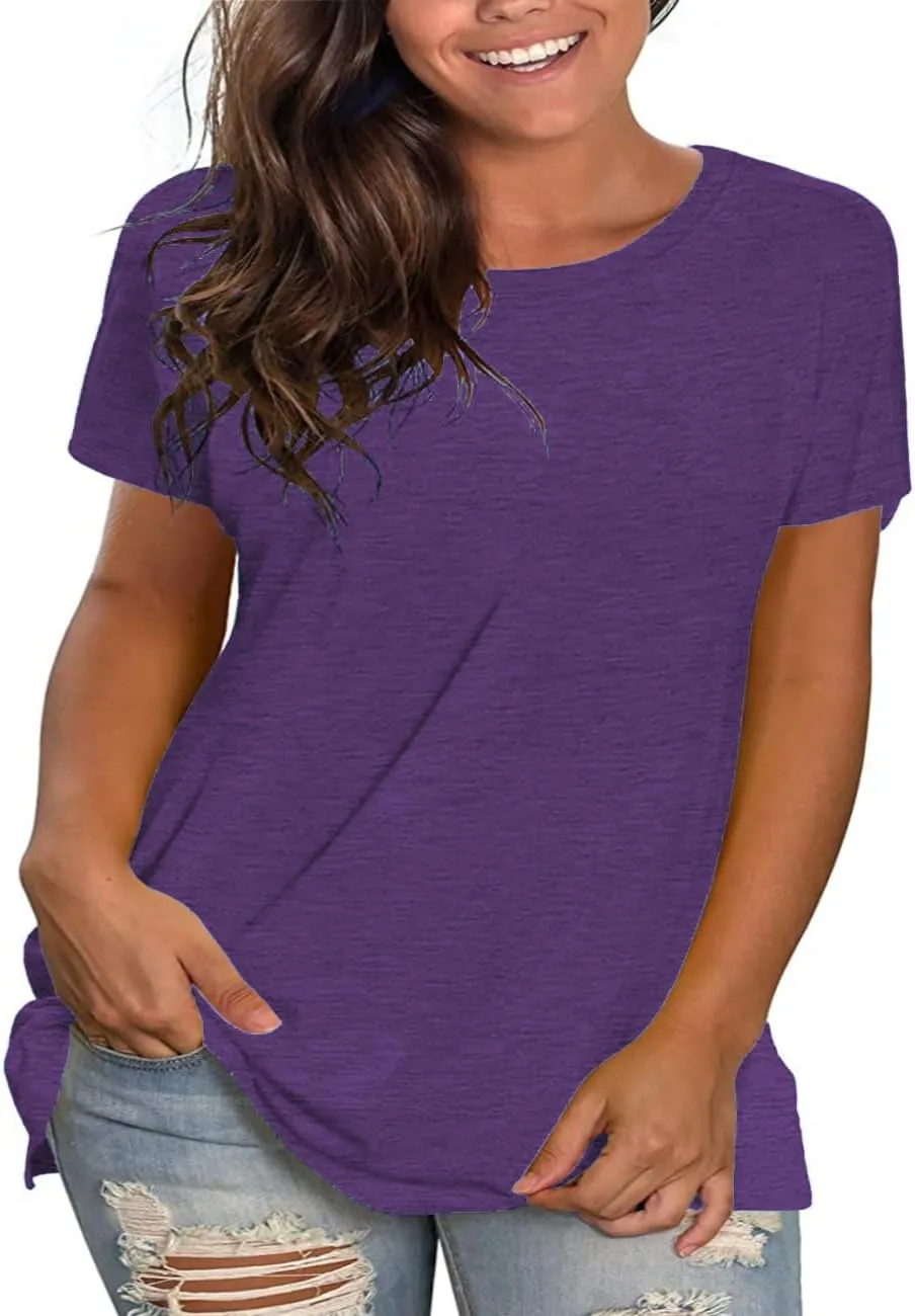 Plus Size Summer T Shirts Women Tops Short Sleeve Round Neck Casual Loose Fit Tee Tshirts Tunic