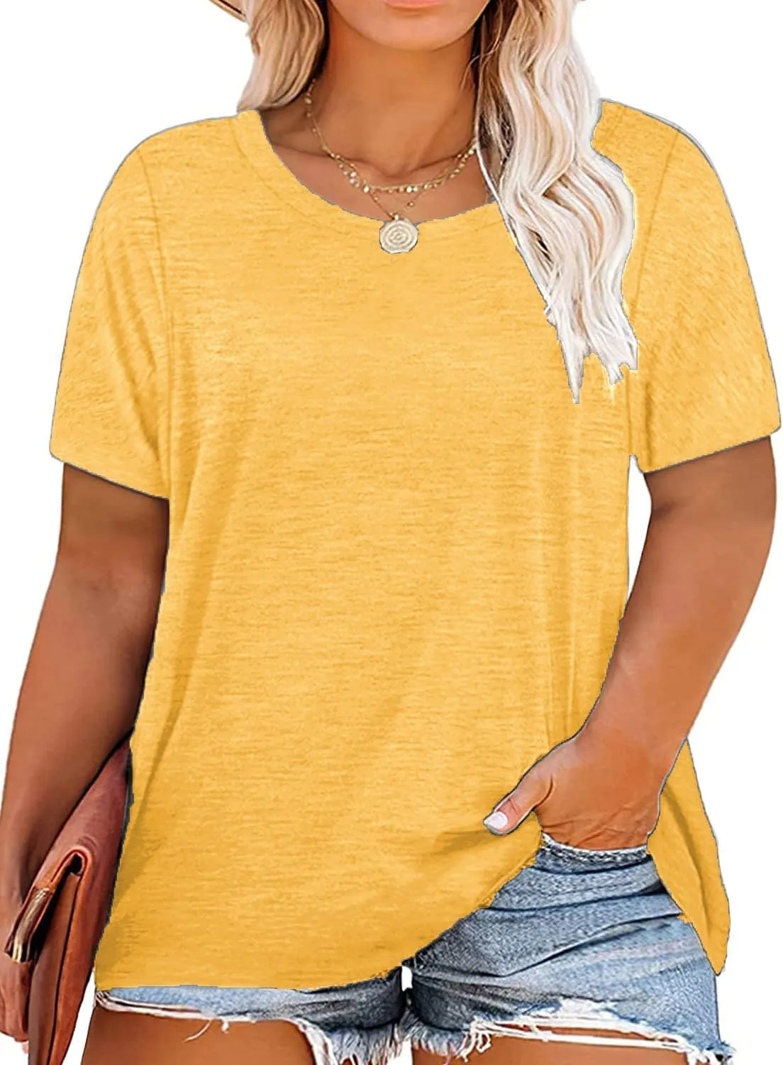 Plus Size Summer T Shirts Women Tops Short Sleeve Round Neck Casual Loose Fit Tee Tshirts Tunic