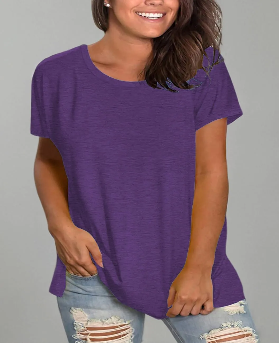 Plus Size Summer T Shirts Women Tops Short Sleeve Round Neck Casual Loose Fit Tee Tshirts Tunic