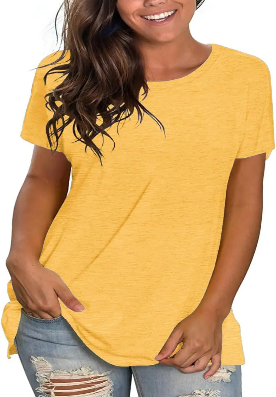 Plus Size Summer T Shirts Women Tops Short Sleeve Round Neck Casual Loose Fit Tee Tshirts Tunic