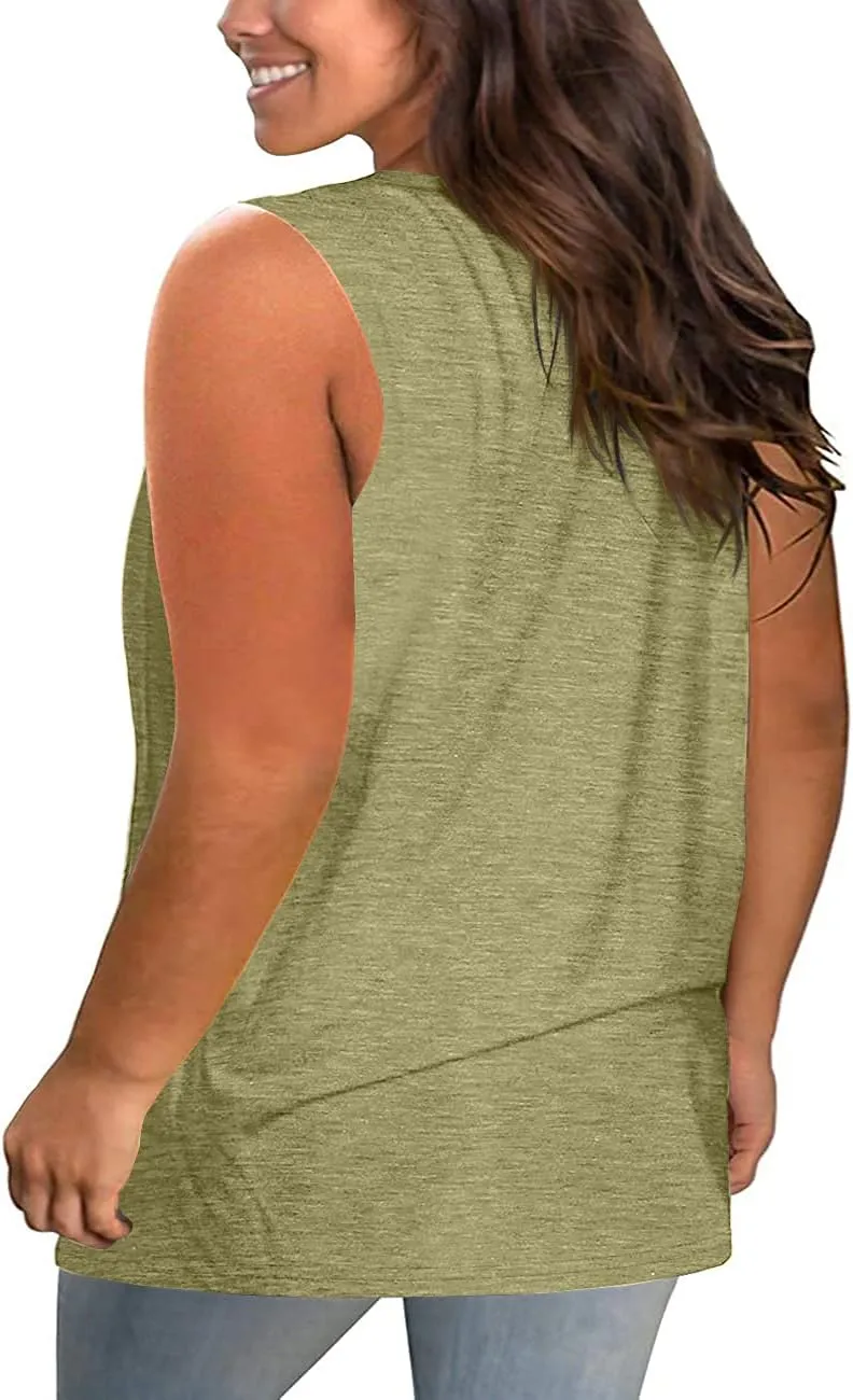 Plus Size Tank Tops for Women Summer Sleeveless Sexy V Neck T-Shirts Tops Casual Loose Cotton Tees
